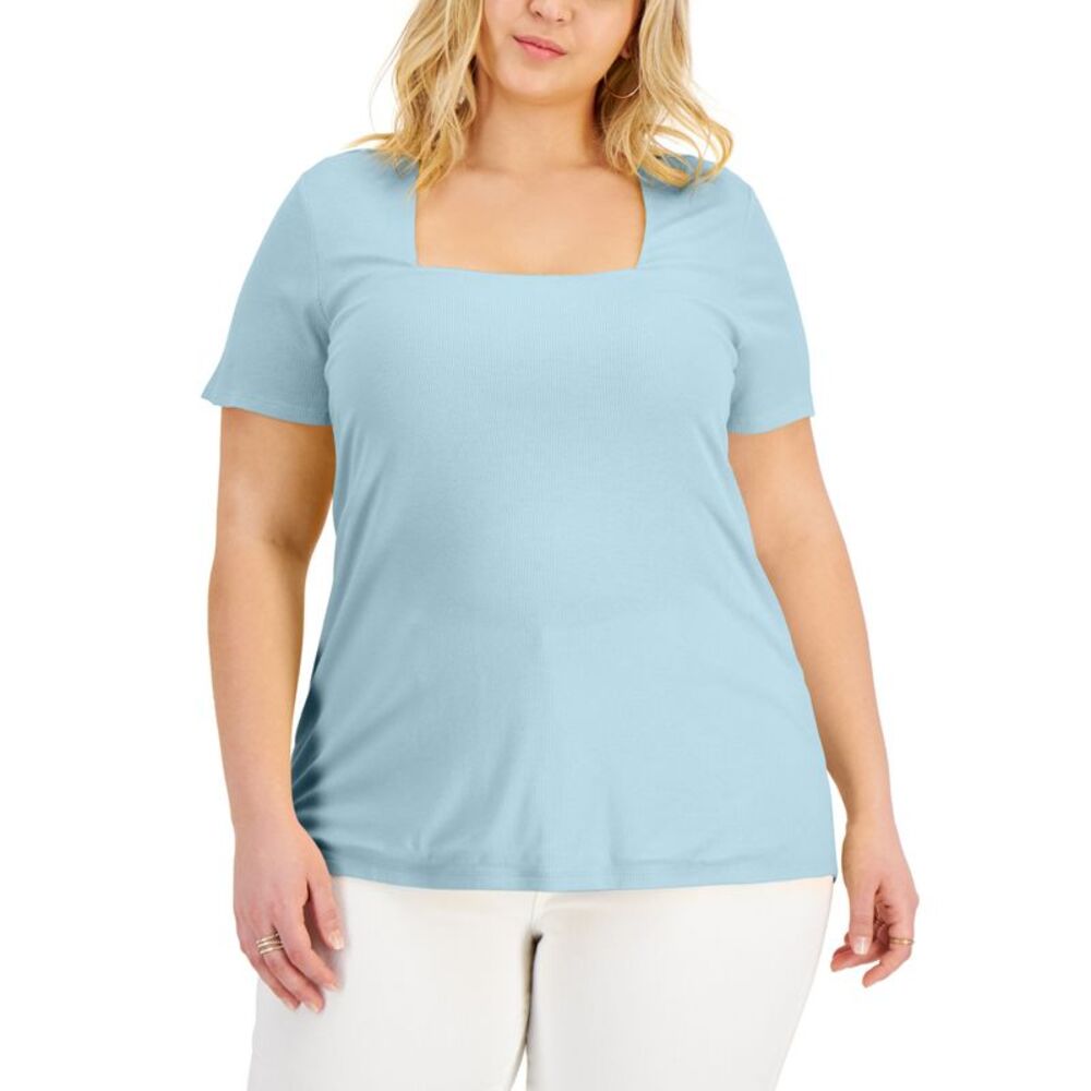 INC International Concepts Plus Size Square Neck Ribbed Top